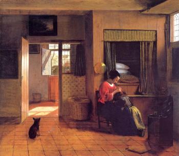 Pieter De Hooch : A Mother and Child with Its Head in Her Lap